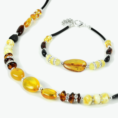 Ambra Collana Bracciale Caucciù Zirconi